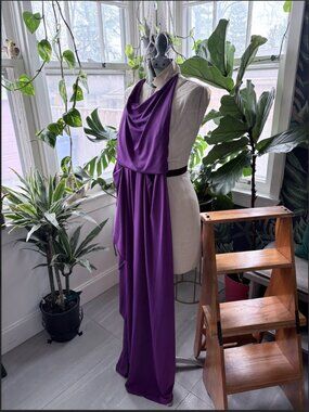 BCBGMAXAZRIA Women's Purple Draped Asymmetrical Cocktail Dress Criss Cross